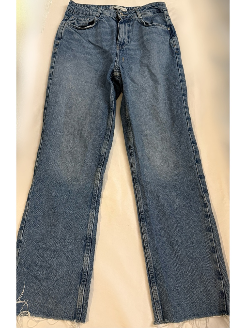 Zara High Rise Straight Leg Raw Hem Jeans Size 6